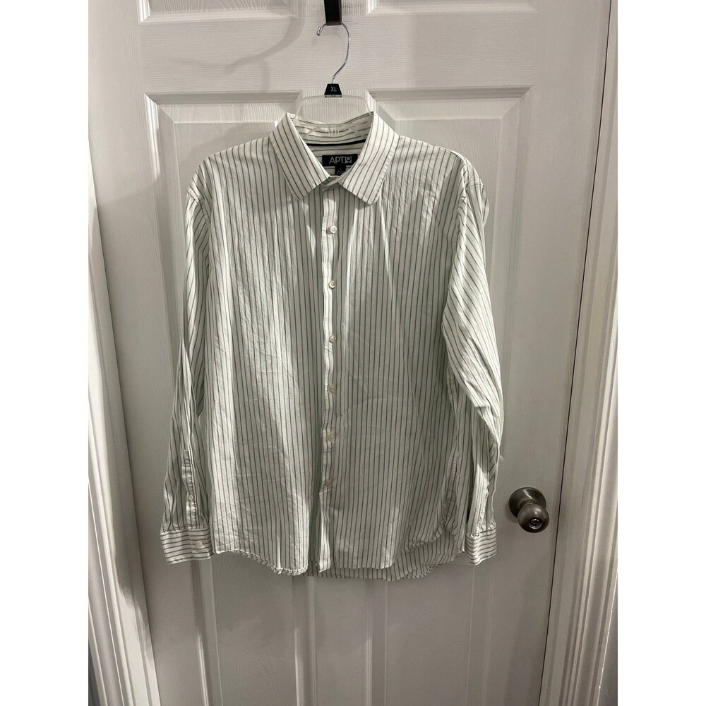 Apt. 9 Long Sleeve Button Down Shirt Size L White with Green Stripes